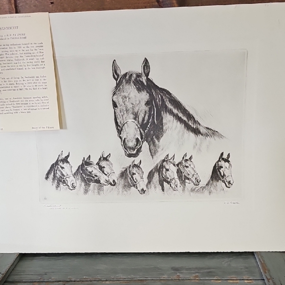 Seabiscuit Colts Vintage Print R.H. Pakenski Horse Racing Lithograph Rare